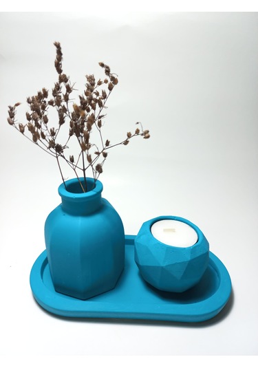 Geometrik Mumluk Ve Vazo Dekoratif Tabaklı Set Random Çok Renkli