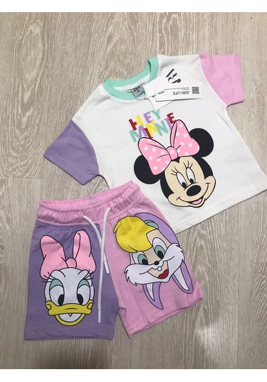 Aysbebe Hey Mini Desenli Kız Çocuk Yazlık Takım 9-12 Ay Pembe 405361