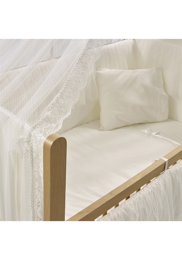 Meltem Kids Mia Anne Yanı Ahşap Sallanır Beşik 60 x 120 CM (Naturel - Ekru) Kahverengi