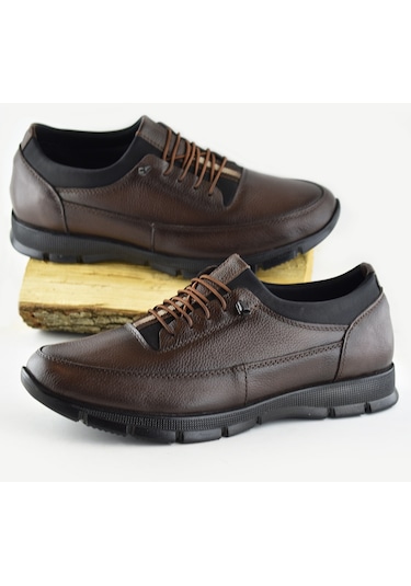 325a Tam Ortopedik Topuk Masajlı Taban Erkek Ayakkabı Hakiki Deri Mevsimlik Ayakkabı Kahverengi