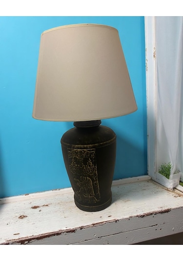 Gold Renk Eskitme Sümer Dekoratif Abajur - Beyaz Beyaz