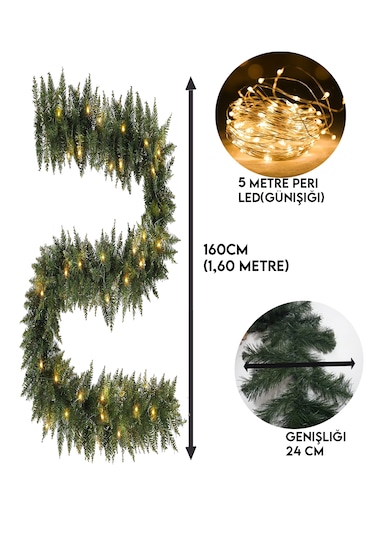 160cm Yılbaşı Ağaç Çam Dalı Garland Dekoratif Ledli Günışığı