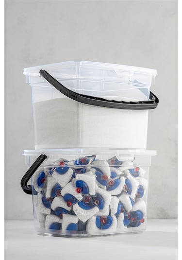 Vienev 2li 4 Litre Toz Tablet Deterjan Saklama Kabı - Deterjan Kutusu, Toz Tablet Deterjan Kabı Beyaz