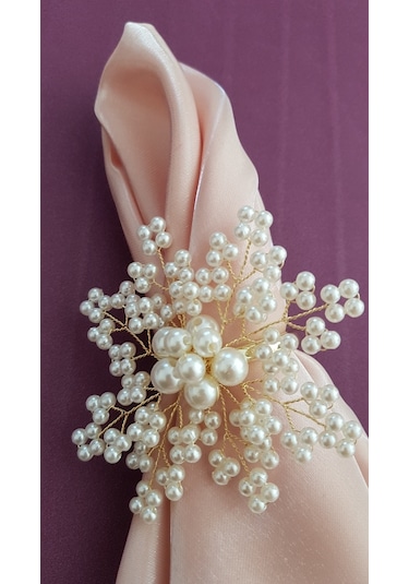 Pekars Şampanya Renk Incili Kartanesi Peçete Yüzüğü 6 Adet