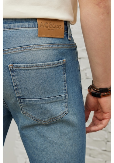 AC&Co / Altınyıldız Classics Ekstra Slim Fit Dar Kesim Pamuklu Riss Erkek Jean Kot Pantolon - Petrol Mavisi