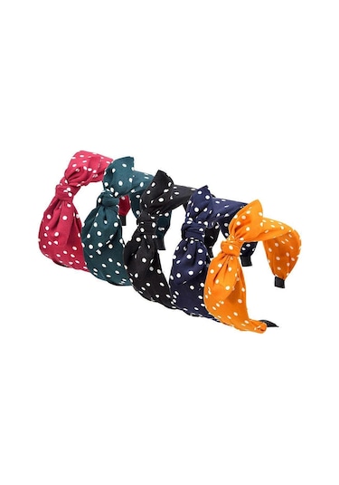 Kadınlar İçin Tavşan Kulaklı Kafa Bandı Düğümlü Geniş Fiyonklu Türban Saç Bandı Saç Sarma Puantiyeli Saç Bandı Kızlar İçin 5 Renk Çok  Renkli