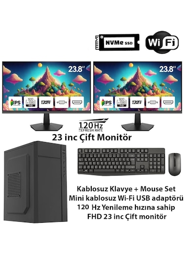 Comloji Ofis Basic-2 İ5-4440 8 Gb 256 Gb Nvme 23" + 23" Free Dos Masaüstü Bilgisayar