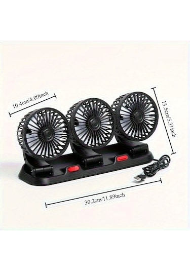 Dashanshop Siyah Güçlü 3 Başlıklı Araba Fanı 360 Dönebilir Usb 15w Çift Hız Ayarlanabilir 5 Büyük Bıçaklı Araba Ve Ev Laptop Aksesuarı