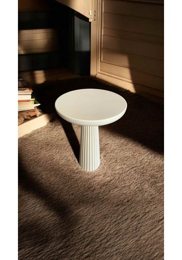 El Yapımı Masif Ahşap Tekli Yan Sehpa Doğal Krem Renk Mantar