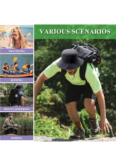 String İle Kova Şapka Paketlenebilir Safari Şapka Kadın Erkekler Yaz Balıkçı Şapka Plaj Yürüyüş Krem