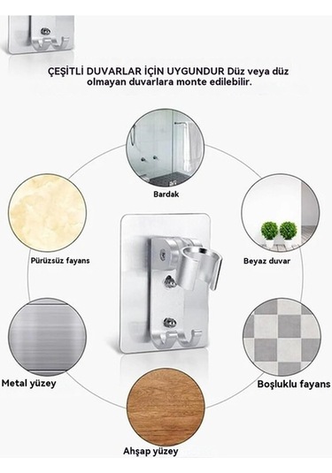 Ulzyvf Yapışkanlı Tutucu, Su Geçirmez Duş Braketi, Duvara Monte Matkapsız Karavan Kancası İçin Ayarlanabilir Alüminyum Askı Başlığı, 2 Adet Diğer