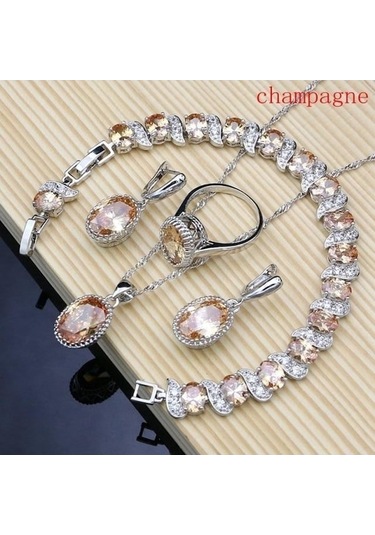 Novahub Pomoiii Doğal 925 Gümüş Takı Kırmızı Birthstone Charm Takı Setleri Kadın Küpe/kolye/kolye/yüzük/bilezik Şampanya 9.5 Krem