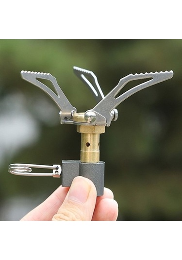 Prestigegoods Mini Açık Hava Katlanır Gaz Ocağı, Paslanmaz Çelik, 3000w, Taşınabilir Piknik Fırını, Gümüş Renk, 50g Ağırlık, Yaklaşık 8,5x6,9cm Boyut, Saklama Çantası İle Gönderilir Gümüş