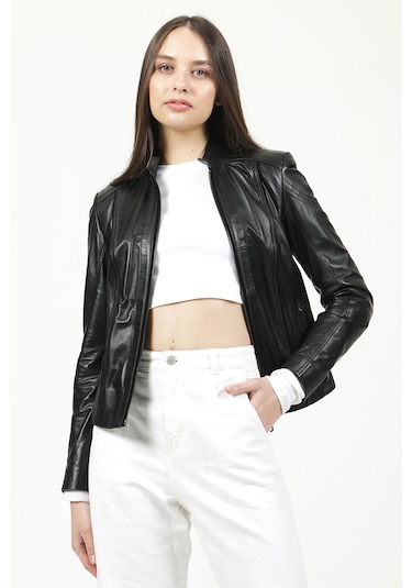 Dericlub Yb-2112 Gerçek Deri Kadın Mont Siyah