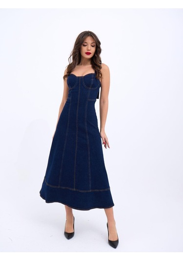 7090 Kot Elbise-mavi Mavi