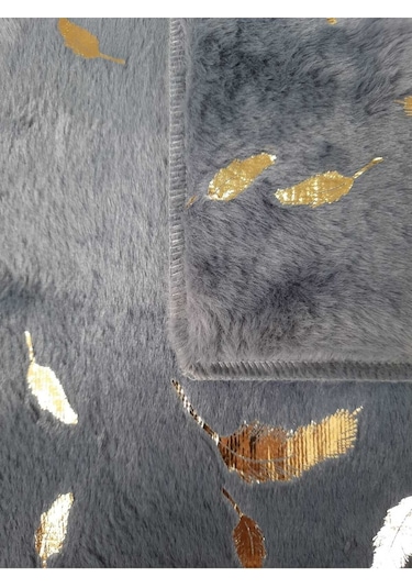 Yaprak Antrasit Tavşan 2li Altın Varaklı Kumaş Soft Gold Peluş Ba Antrasit