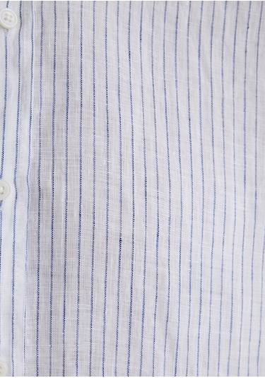 Mavi - Çizgili Keten Gömlek 0211634-90795 Renkli