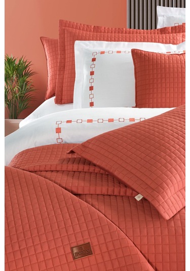 Elegante %100 Pamuk Saten Yatak Örtüsü Seti Mercan Bej