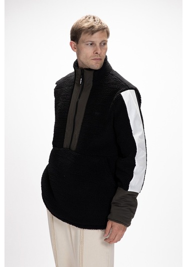 Bomb Si Yah Yarım Fermuarlı Erkek Polar Siyah