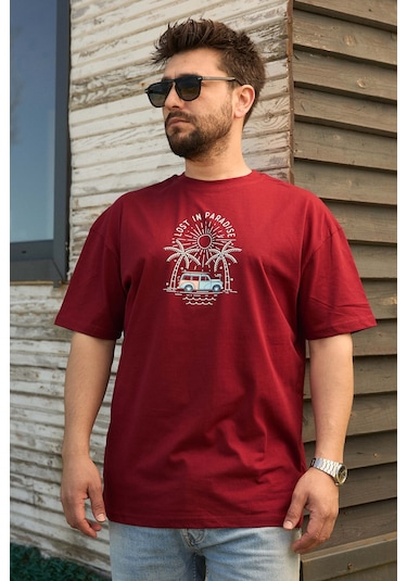 Velvoria Unisex Oversize Bordo Lost İn Paradise T-shirt