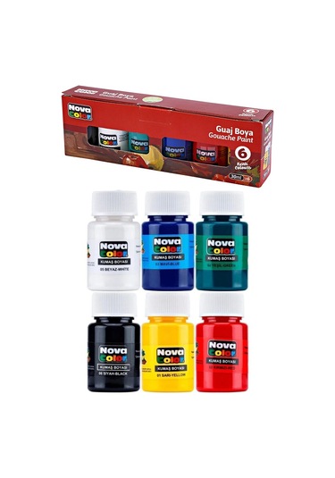 6 Renk Guaj Boya Nova Color 35x50 Cm Telli Spralli Resim Defteri Palet Resim Fırçası 15 Yaprak Guajboya Resim Defteri Çok Renkli