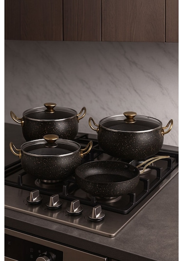 7 Parça Granada Granit Tencere Ve Tava Seti 20 Cm 2.5l, 24 Cm 4.5l, 26 Cm Basık 3l, 26 Cm Tava Gri