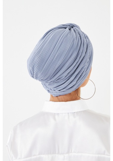 Gri Çapraz Büzgülü Tesettür Bone Fukuro Piliseli 2512 15 Gri