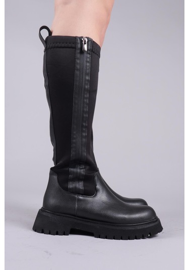 Asten Genişletilebilir Fermuarlı Strech Çizme Siyah -8489 Siyah