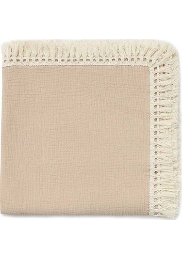 Flybuy Yumuşak Xindoker Ve Püsküllü Muslin Doğa Dostu Bebek Battaniyesi 80x65cm Haki