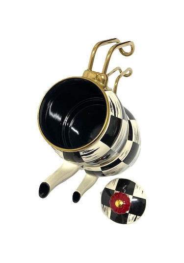 Acar Qualita King Xap-5758 Mini Emaye Dama Çaydanlık Takımı Siyah - Beyaz