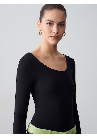 Dilvin 32776 Oval Yaka Bodysuit-siyah