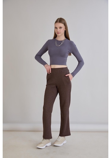 Sortie Collection Simli Örme Pantolon Kahverengi