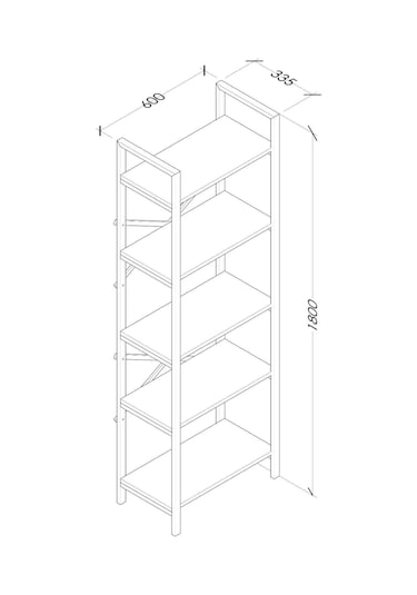 Hera 5 Raflı Metal Dar Kitaplık Atlantik Çam 60cm