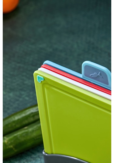 Cooker 4'lü Renkli Kaymaz Kesme Tahtası Seti - Hijyenik Ve Kategorili Kullanım Çok Renkli