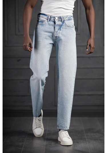 Fbı Pamuklu Taş Yıkama Baggy Geniş Paça Jean Pantolon Buz Mavi