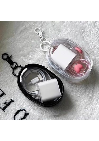 Konesam Su Geçirmez Şeffaf Kablolar Ve Kulaklık Organizer Çantası - Katlanabilir, Çift Zip Ve Anahtar Kemerli Elips Depolama Çantası