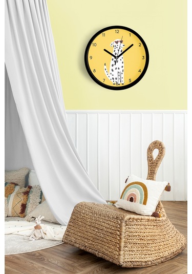 Sevimli Köpek Tasarım Çocuk Odası Duvar Saati - 25cm - Önü Camlı Siyah Kasa - Sessiz Mekanizma-jh0669 Siyah