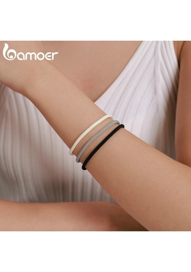 Siyah Bamoer Kadın Ayarlanabilir 16-21 Cm 925 Ayar Gümüş Charm Bilezik Kız