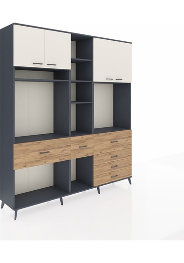Hyperion Dolap 11 Raflı 6 Çekmeceli 4 Kapaklı 220x44x243 Antrasit-aytaşı/çam Aytası/atlas Çam