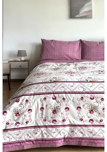 Alla Turca Tek Kişilik Yazlık Uyku Seti Düz Çarşaflı Kanaviçe Gül Kurusu Gülkurusu