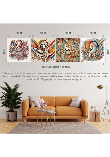 İskandinav Soyut Tablo Set Çerçevesiz 50x50cm Pvc Tablo 4'lü Set 015 Her Bir Tablo 50x50cm Büyüklüğündedir.