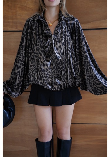 Cemo Leopar Desenli Kısa Kürk Ceket LEOPAR