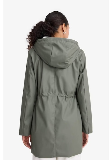 Defacto Regular Fit Kapüşonlu Suni Deri Haki Kadın Yağmurluk&rüzgarlık E8575ax/kh461 Haki