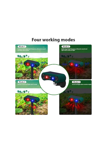 Vkemall Güneş Enerjili Ultrasonik Alarm Sistemi, 5-8m Algılama, Gece Led Işık Ve Sesli Uyarı, Ip55 Su Geçirmez, Yeşil