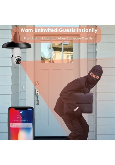 Flybuy 360 Derece Ampul Kamera Wifi İç Mekan, 2.4/5ghz Ve 5ghz Wifi Ampul Kamera, 1080p Ampul Kamera Tam Renkli Güvenlik Kam