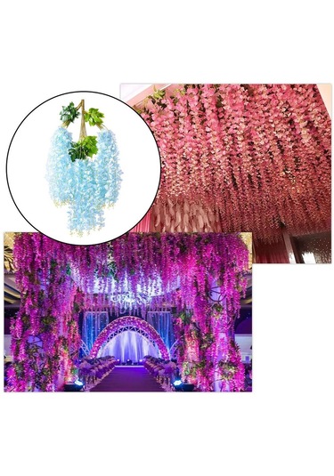 Suntek Düğün Için Yapay Wisteria Çiçekler Asma İpek Çiçek Mavi