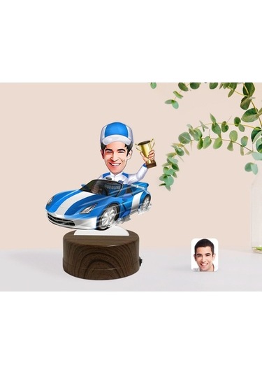 Kişiye Özel Erkek Rallici Karikatürlü Dekoratif 3D Biblo Led Işık