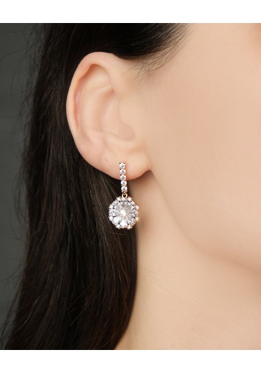 Lekka Design Kadın Kararmaz Çelik Lüks Takı Zirkon Taşlı Sallanan Çiçek Abiye Küpe