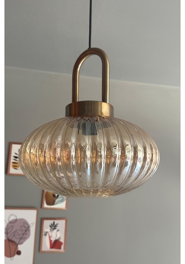 Elegant Cam Tekli Bal Rengi Avize Eskitme Kilit Başlık Sarkıt Lamba Restoran Salon Aydınlatma Bal