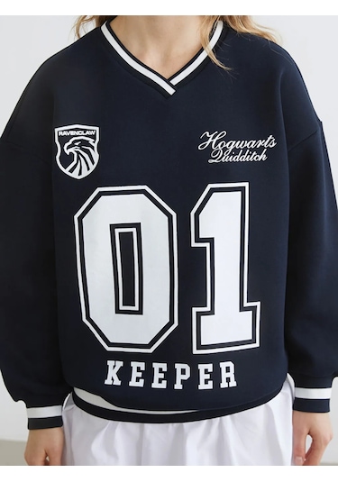 Lc Waikiki Lacivert Harry Potter Baskılı Kadın Kalın Sweatshirt